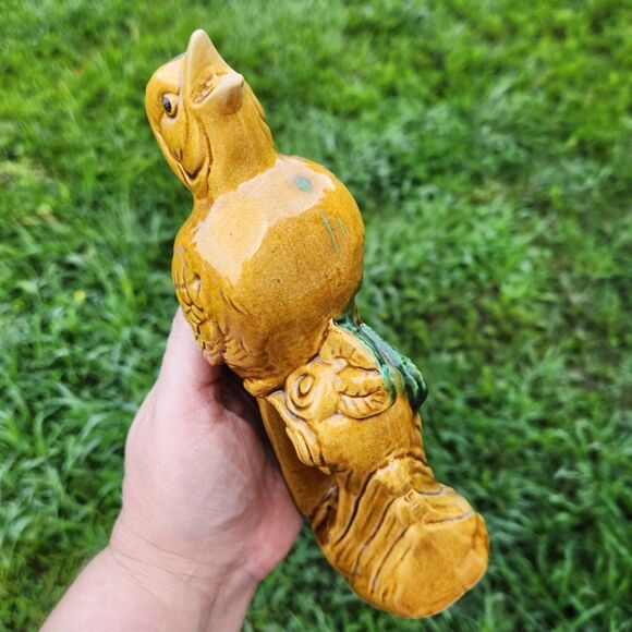 Vintage MCM Gold Finch Bird Figurine Beautiful Blue Green & Gold Glaze 11" Japan - Picture 6 of 12